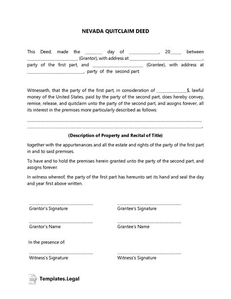 Nevada Deed Forms And Templates Free Word Pdf Odt
