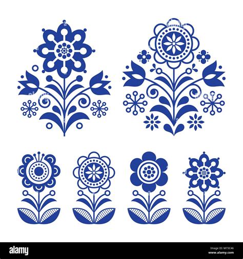 Scandinavian Flowers Design Folk Art Decoration With Flowers Nordic