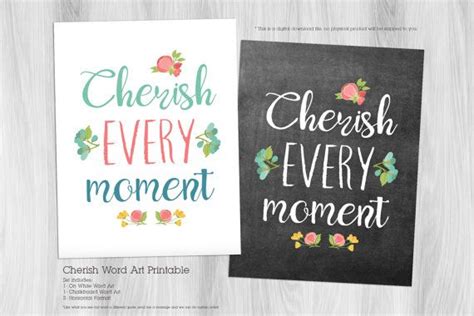 Cherish Word Art Printablecherish Every Moment Digital Print Etsy