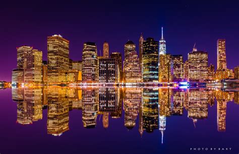 Brooklyn Bridge Night City Cities Urban New York Usa America