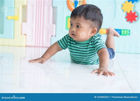 Little Baby Boy Crawling On Floor Stock Image Image Of Happy Infant