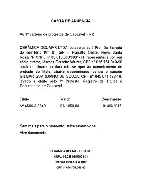 Carta De Anuência Pdf