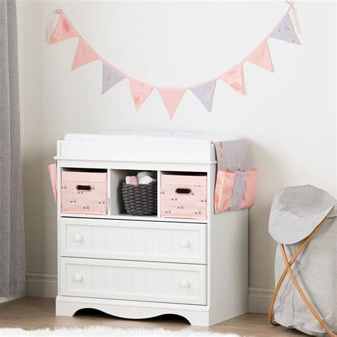 South Shore Savannah Pure White And Pink Changing Table With Doudou The
