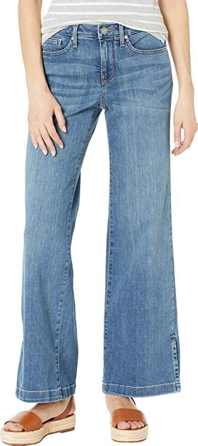 Nydj Womens Petite Wide Leg Trouser Jeans With Side Slits Trouser