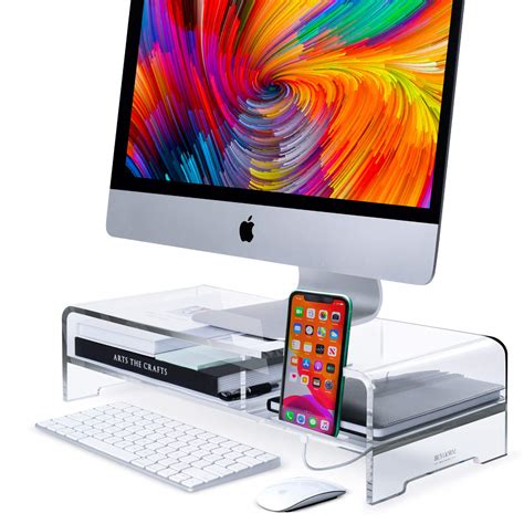 Buy Acrylic Monitor Stand Riser Wide 20 2 Tier Computer Stand With