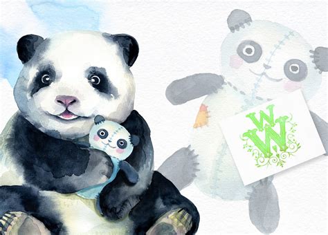 Watercolor Baby Panda Bear Clipart Bamboo Cute Animal