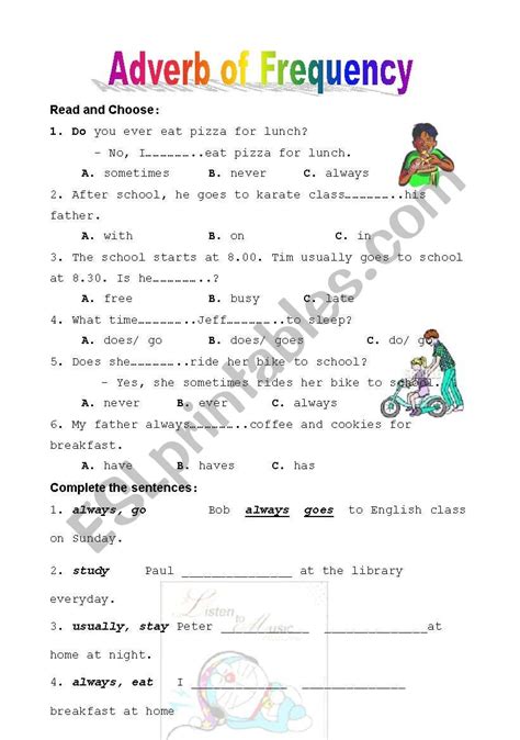 Verb tenses chart with useful rules & examples. English worksheets: Adverb of frequency