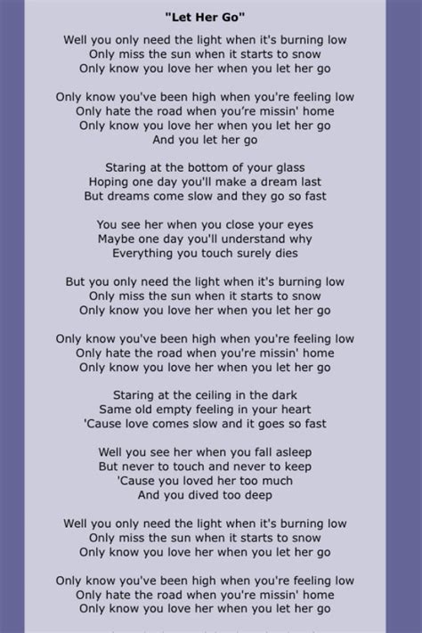Let Her Go Great Song Lyrics