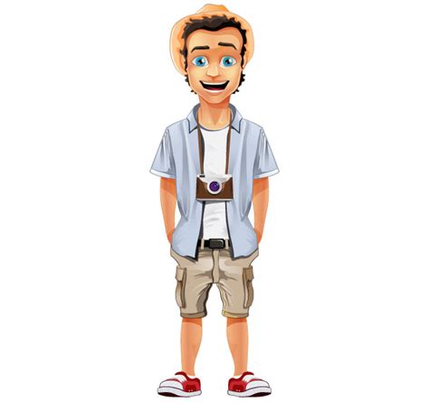 Male Vector Character With Hat And Camera Vector Characters