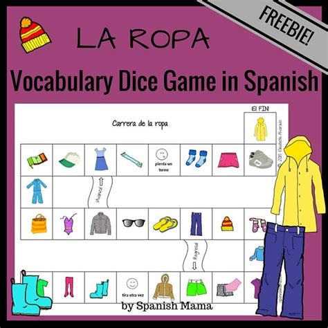 Printable Clothing Vocabulary Dice Game For Learning La Ropa In Spanish