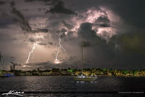 Lightning Photograph Taken At The Lake Worth Lagoon Royal Stock Photo