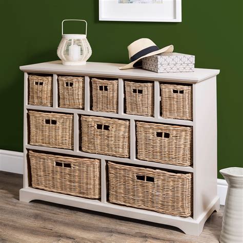 White Chest Of Drawers Basket Storage Unit Wooden Cabinet Assembled