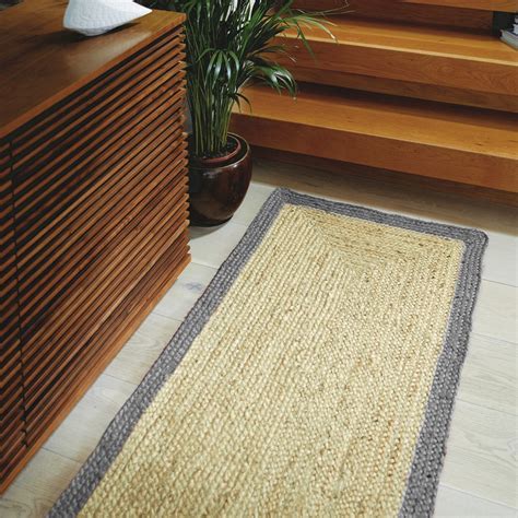 Jute Bordered Natural Fabric Hallway Runner In Grey Buy Online From The