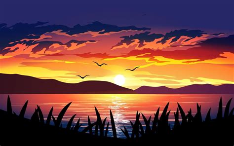 Dramatic Sunset Over The Lake Arte De Puesta De Sol Puestas De Sol