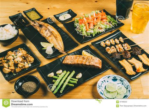 Mixing Of Japanese Food Izakaya Style Healthy Concept Stock Photo