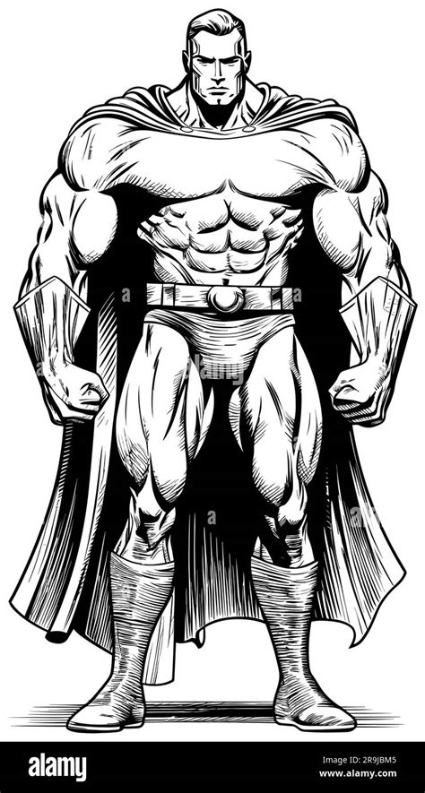 Superhero Standing Tall Black And White Sketch Stock Vector Image And Art