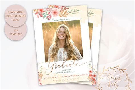 Psd Graduation Announcement Card Template Graphic By Daphnepopuliers