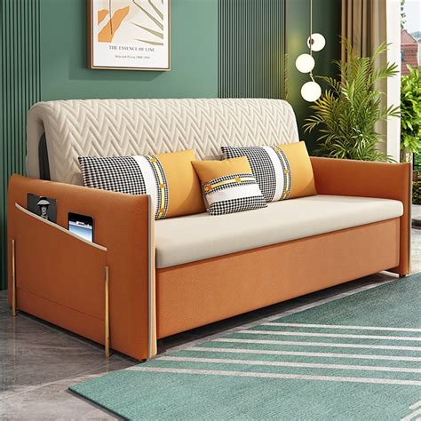 Linen Full Sleeper Sofa Upholstered Convertible Modern Sofa With Storage