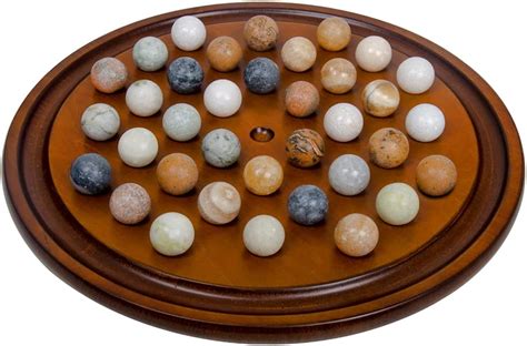 Arolly Handcrafted Solitaire Board Game Set With 36 Natural Marbles