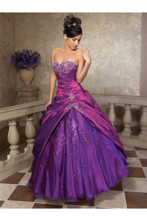 Ball Gown Strapless Sweetheart Purple Taffeta Draped Organza Applique