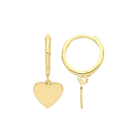 9Ct Yellow Gold Heart Charm Drop Earrings C S