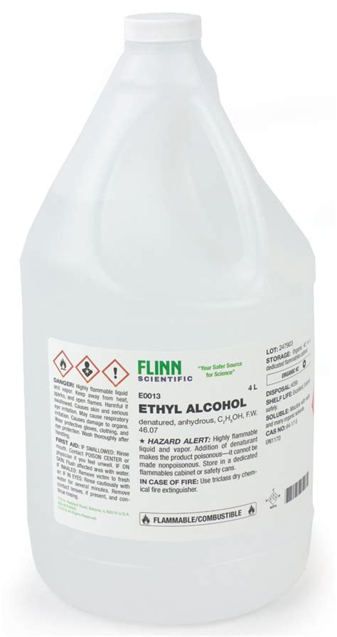Ethyl Alcohol Anhydrous 4 L Flinn Scientific