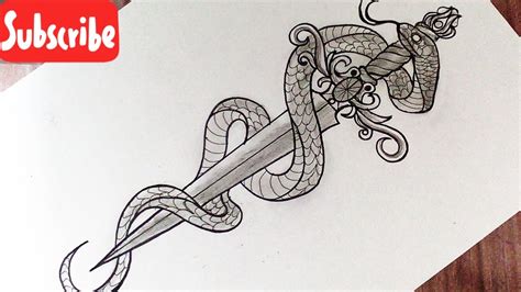 How To Draw A Sword With Snake Sword Tattoo Drawing Youtube