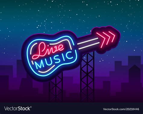 Live Music Neon Sign Poster Emblem Royalty Free Vector Image