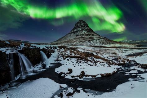 Northern Light Aurora Borealis At Kirkjufell In Iceland Stock Image