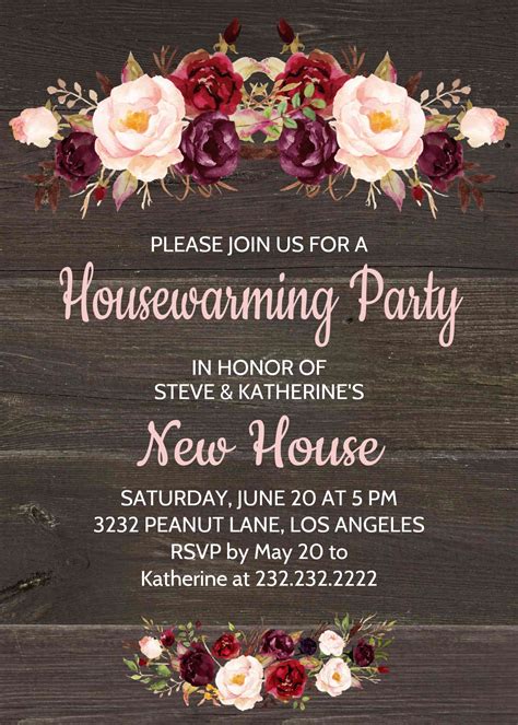 What to buy for house warming. Rustic Marsala Floral Housewarming Invitation House ...