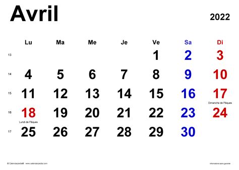 Calendrier Avril 2022 Excel Word Et Pdf Calendarpedia