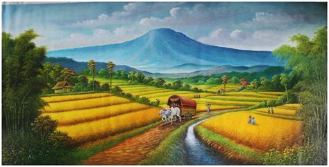 Jual Repro Digital Lukisan Panen Sawah Ricefiel Harvest Padi Kaya Raya