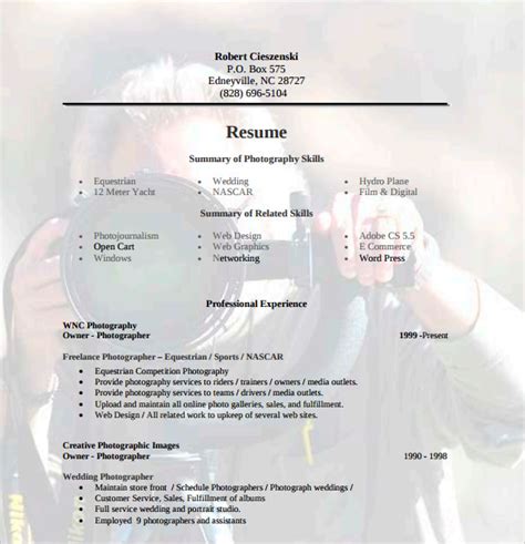 Free 14 Sample Photographer Resume Templates In Pdf Psd Ms Word