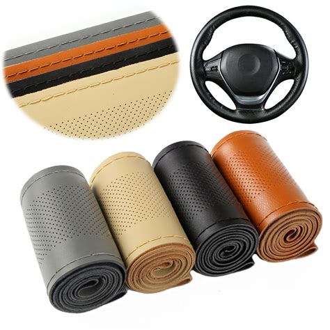 Dewtreetali 38cm Car Steering Wheel Covers Genuine Leather Car Steering