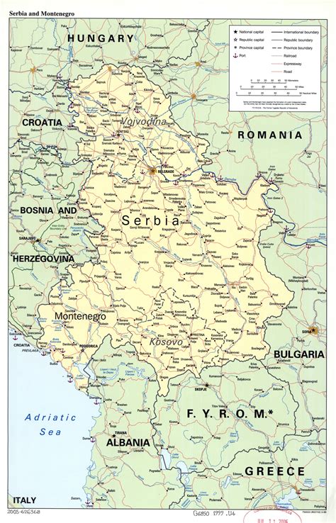 Grande Detallado Mapa Político De Serbia Y Montenegro Con Marcas De