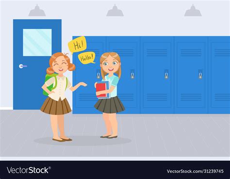 Two Girls Elementary School Students Talking Vector Image