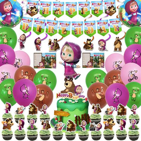 Buy Masha And The Bear Birthday Party Suppliesincluded Banner Banner Cake Topper Cupcake