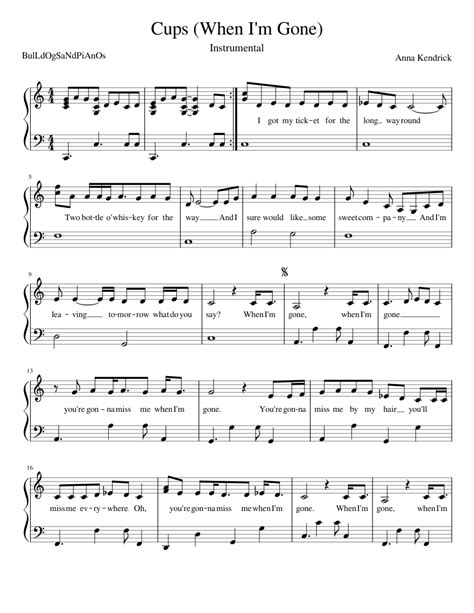 Cups When Im Gone Sheet Music For Piano Solo
