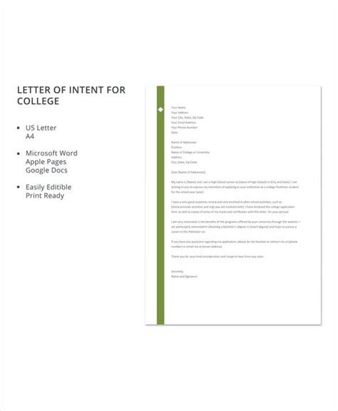 8 Sample College Letter Of Intent Pdf Doc Sample Templates