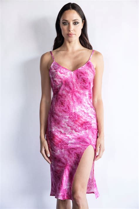 Pink Bright 100 Silk Slip Midi Dress Gelso Milano