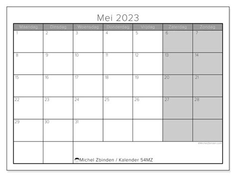 Kalender Mei 2023 Om Af Te Drukken “504mz” Michel Zbinden Be