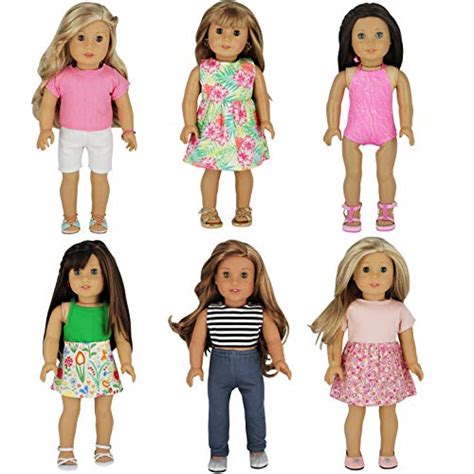 pzas toys 6 outfit set compatible with american girl doll clothes and other 18 inch doll clothes
