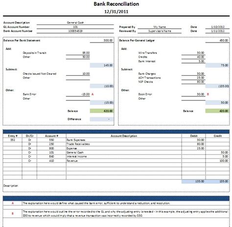 Reconciliation Template Spreadsheet