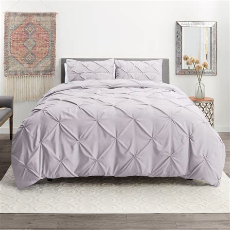 3 Piece Pinch Pleated Duvet Cover Set With Button Closure And Corner Ties