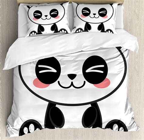 Anime Duvet Cover Set Cute Cartoon Smiling Panda Fun