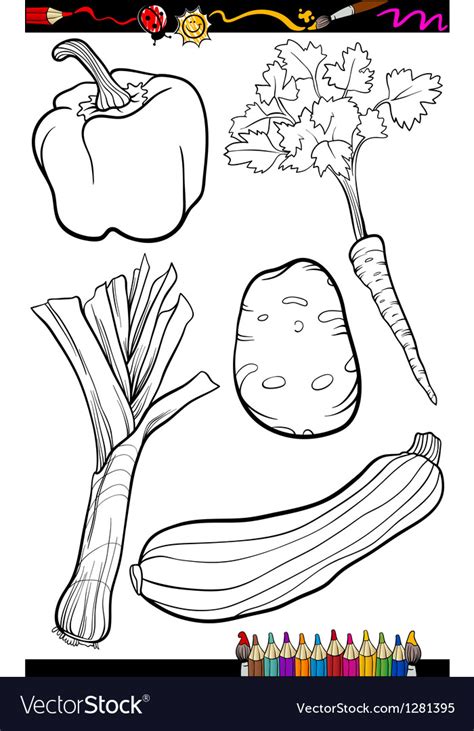 Cartoon Vegetables Set For Coloring Book Vector Image