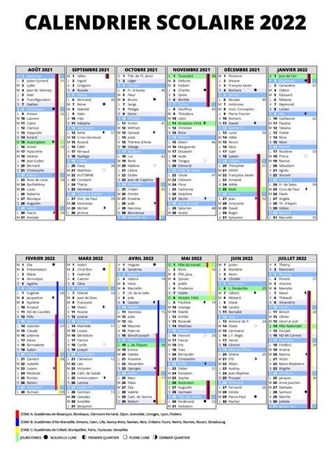 Gratuit Calendrier Scolaire 2022 Imprimer Pdfwordexcel