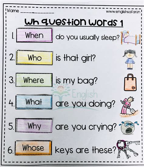 Wh Questions Worksheet To Understand Wh Question Words Like When Why