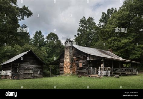 Early Homestead Log Cabin In The Great Smoky Mountains Near The Town
