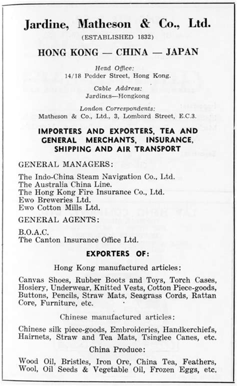 Operational address： no.1505,chengyang road,zhouzhuang town,jiangyin city,jiangsu,china. Hong Kong trading agents 1953 - nearly 60 companies - The Industrial History of Hong Kong Group